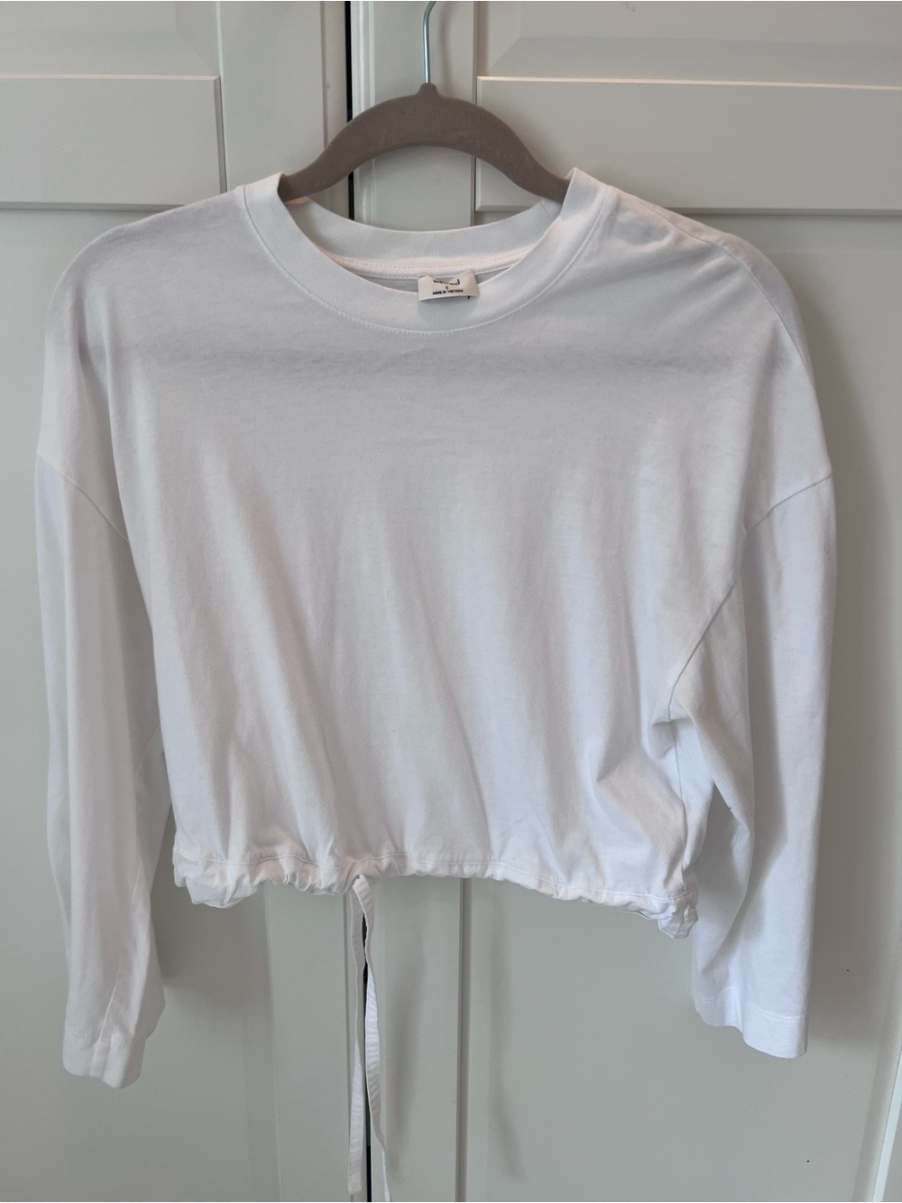 Aritzia Wilfred Women's White Drawstring Crop Long-Sleeve Top Sz S
